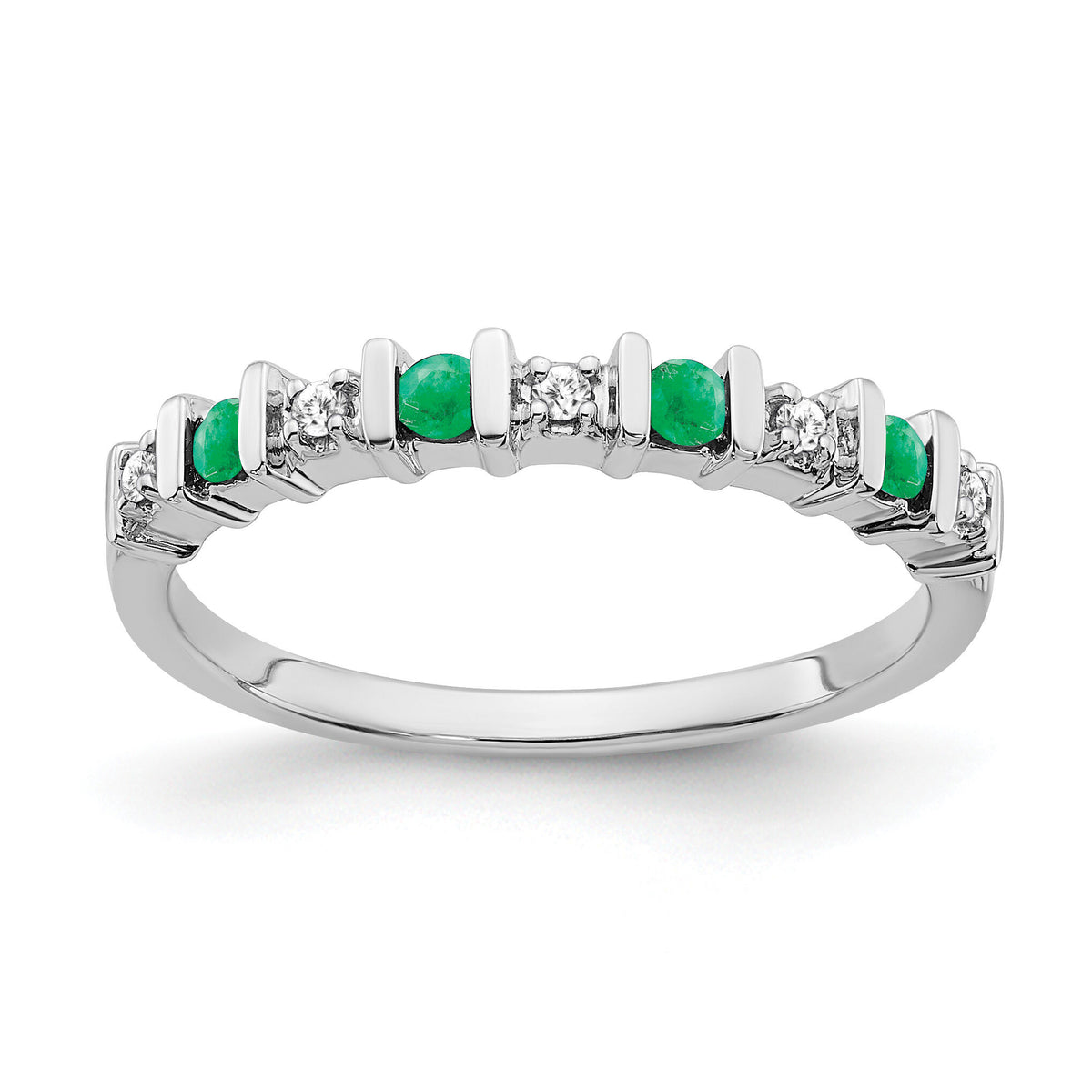 14k White Gold Emerald and Diamond Band-RM7246