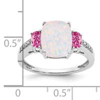 14k White Gold Created Opal/Created Pink Sapphire/Diamond Ring-RM7258
