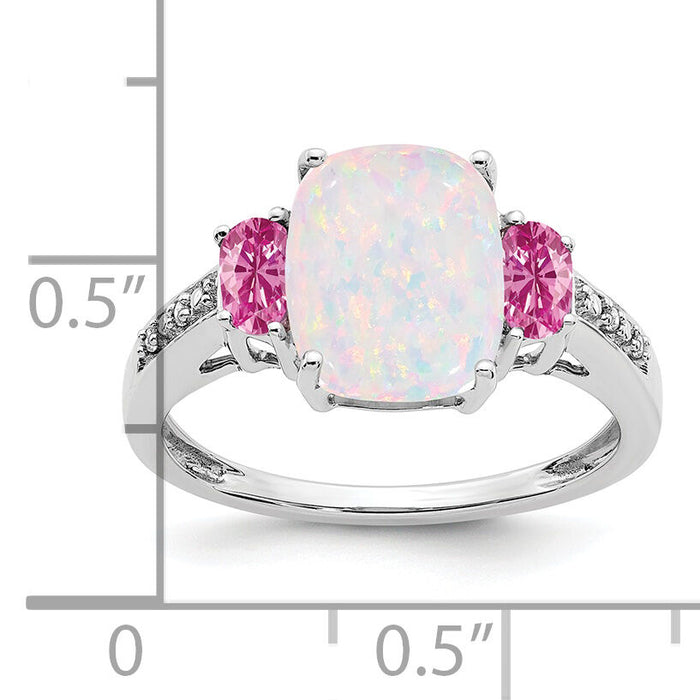 14k White Gold Created Opal/Created Pink Sapphire/Diamond Ring-RM7258