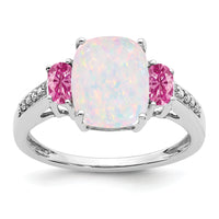 14k White Gold Created Opal/Created Pink Sapphire/Diamond Ring-RM7258