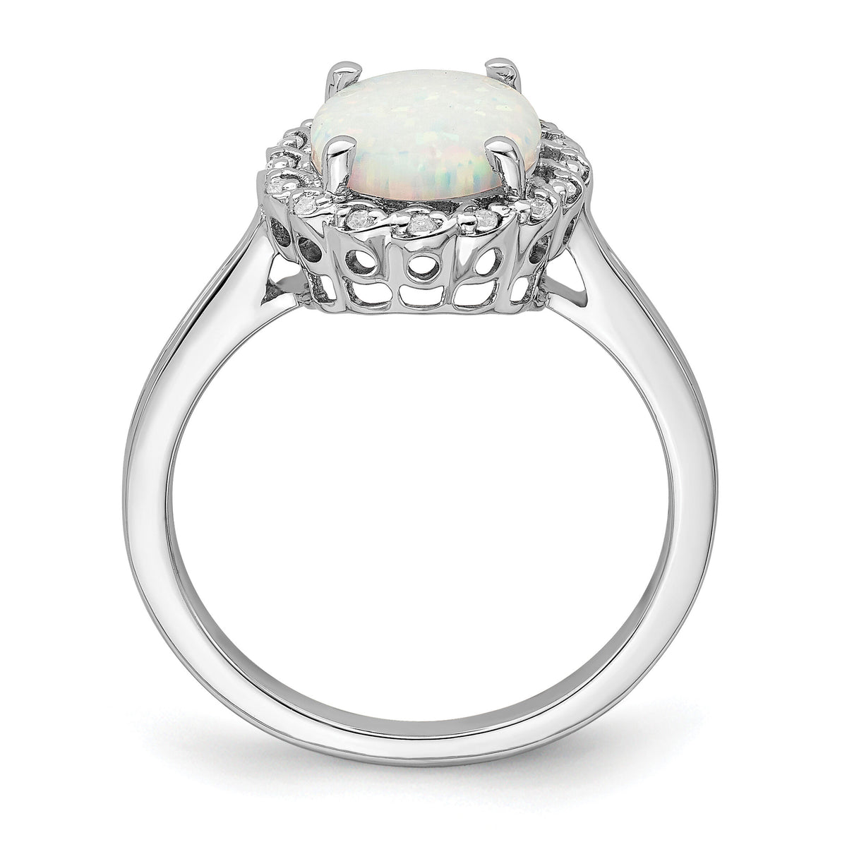 14k White Gold Created Opal and Diamond Halo Ring-RM7259