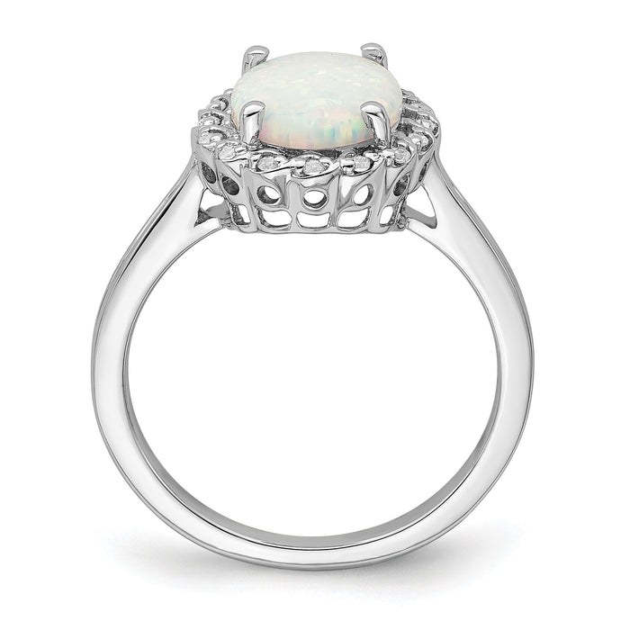 14k White Gold Created Opal and Diamond Halo Ring-RM7259