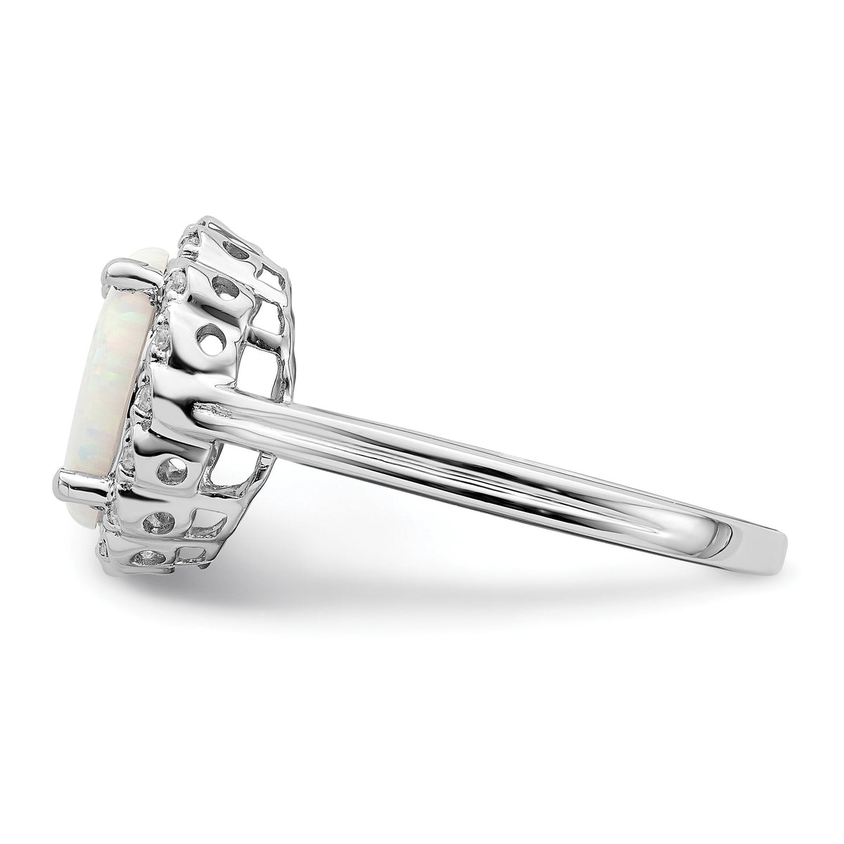 14k White Gold Created Opal and Diamond Halo Ring-RM7259