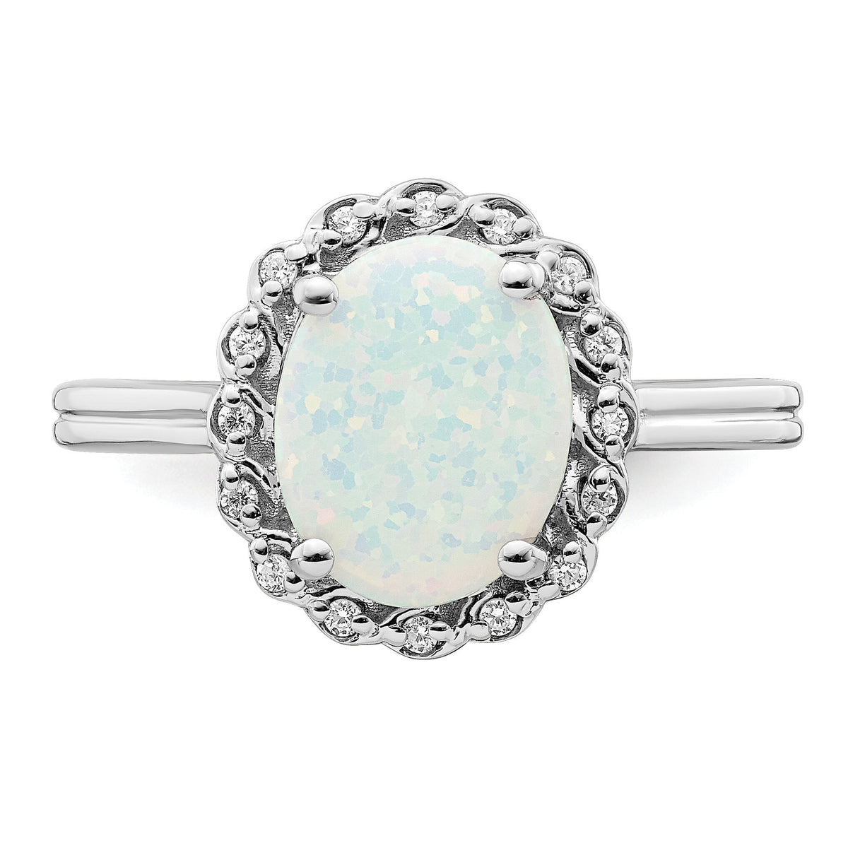 14k White Gold Created Opal and Diamond Halo Ring-RM7259