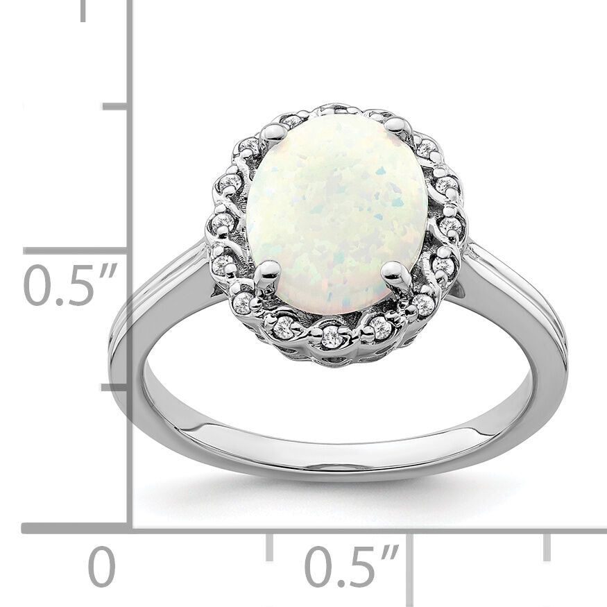 14k White Gold Created Opal and Diamond Halo Ring-RM7259