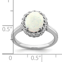 14k White Gold Created Opal and Diamond Halo Ring-RM7259