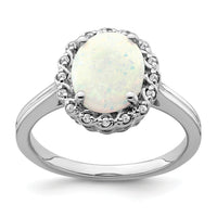 14k White Gold Created Opal and Diamond Halo Ring-RM7259