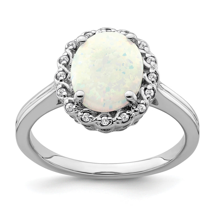 14k White Gold Created Opal and Diamond Halo Ring-RM7259