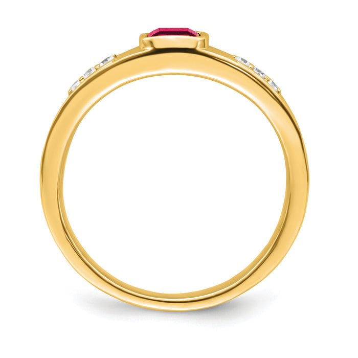 14k Created Ruby and Diamond Mens Ring-RM7306