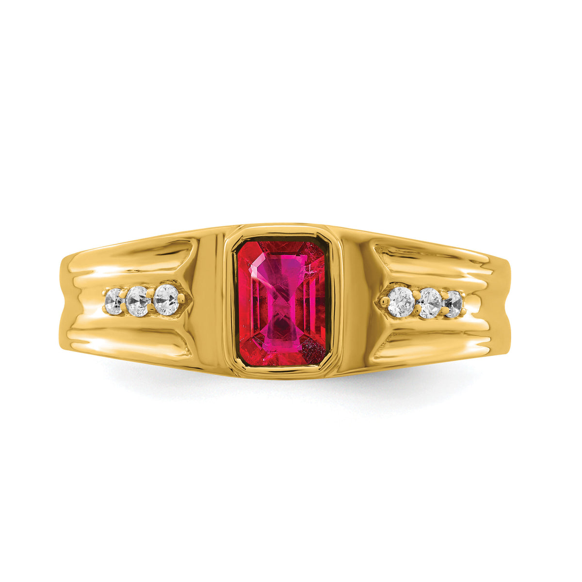 14k Created Ruby and Diamond Mens Ring-RM7306
