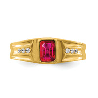 14k Created Ruby and Diamond Mens Ring-RM7306