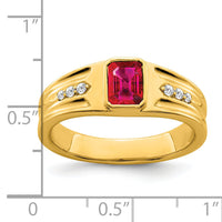 14k Created Ruby and Diamond Mens Ring-RM7306