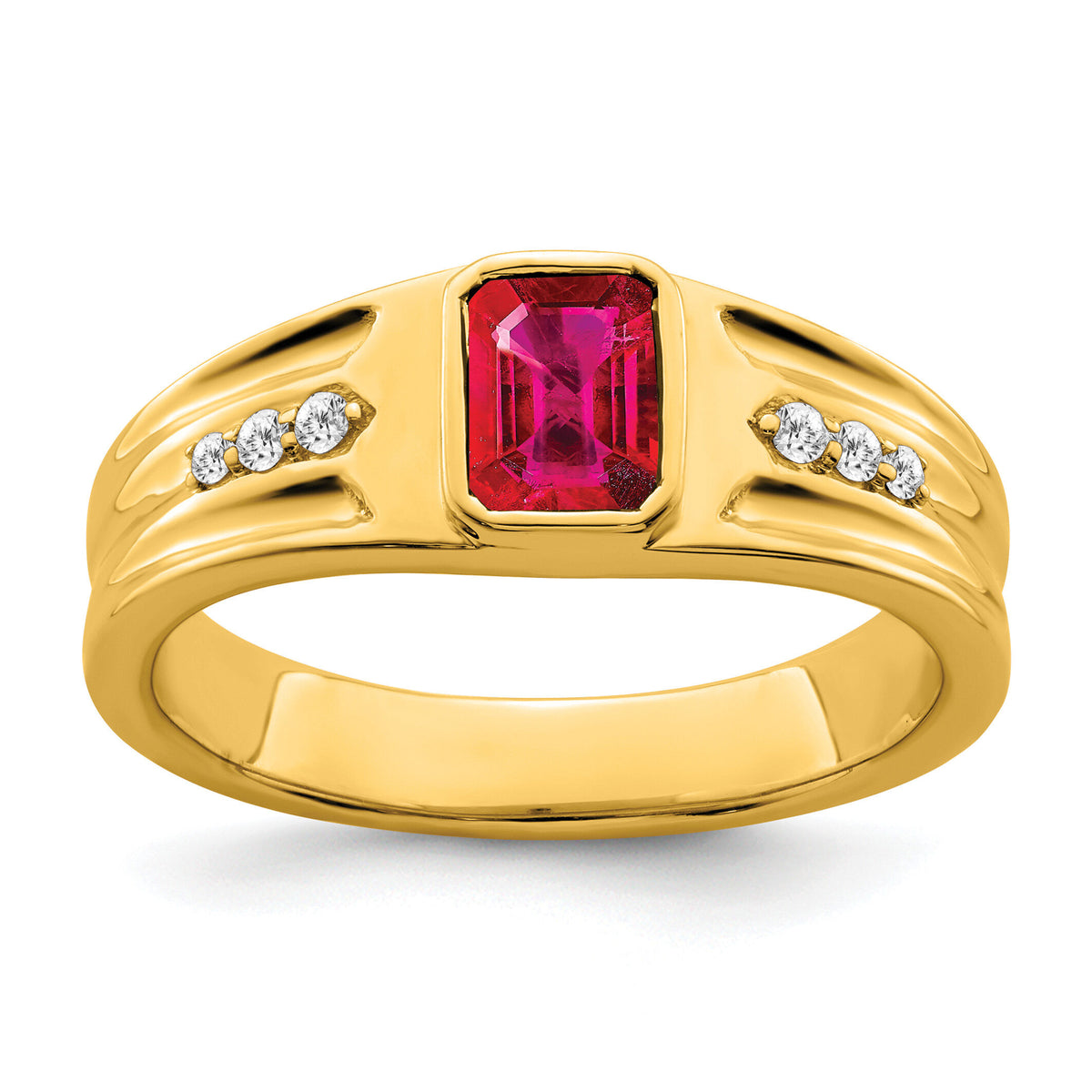 14k Created Ruby and Diamond Mens Ring-RM7306