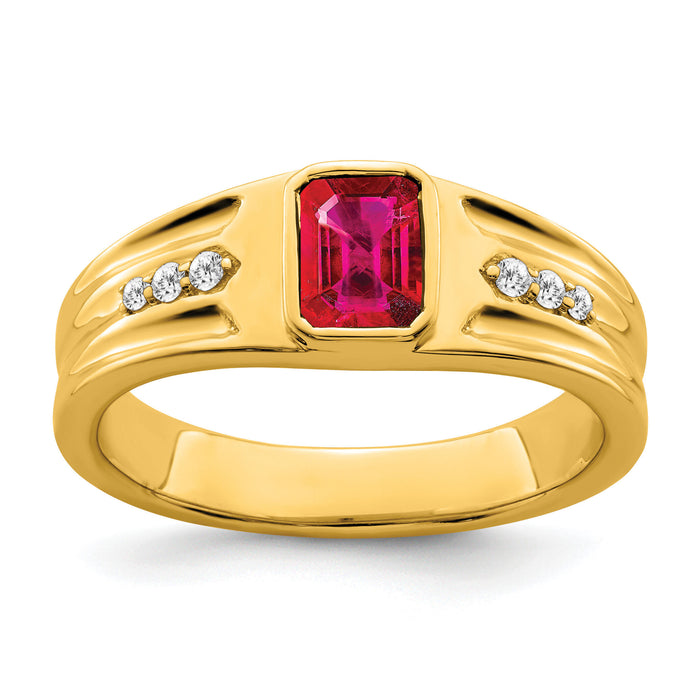 14k Created Ruby and Diamond Mens Ring-RM7306