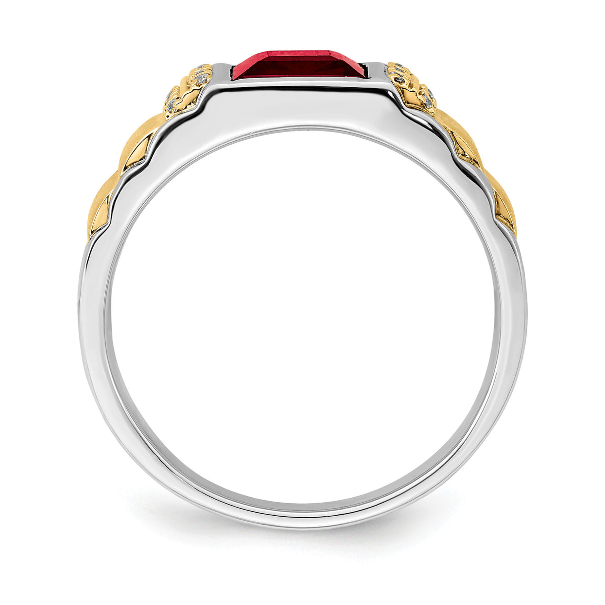 14k Two-tone Created Ruby and Diamond Mens Ring-RM7307