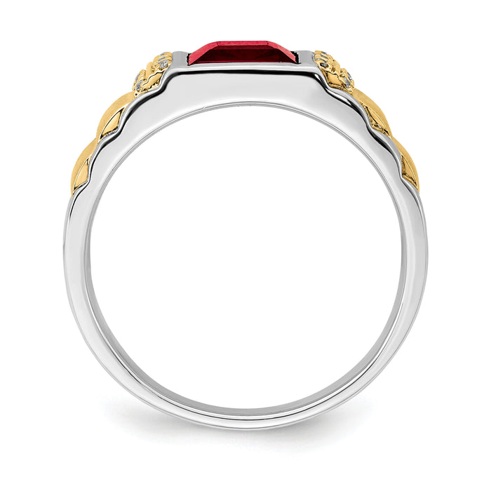14k Two-tone Created Ruby and Diamond Mens Ring-RM7307
