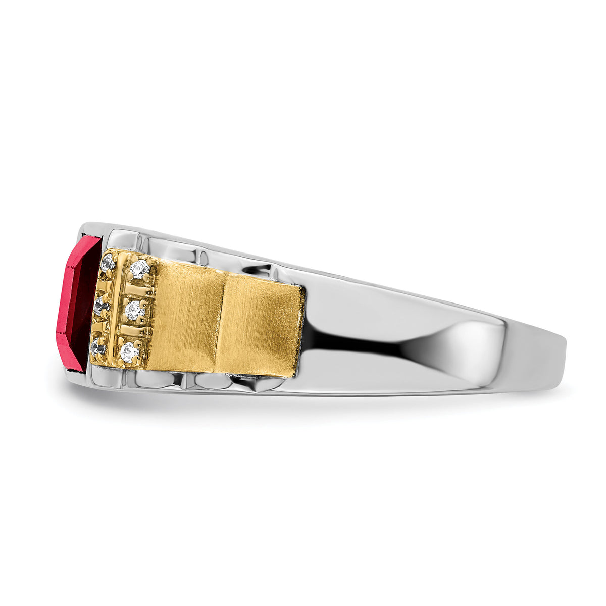 14k Two-tone Created Ruby and Diamond Mens Ring-RM7307