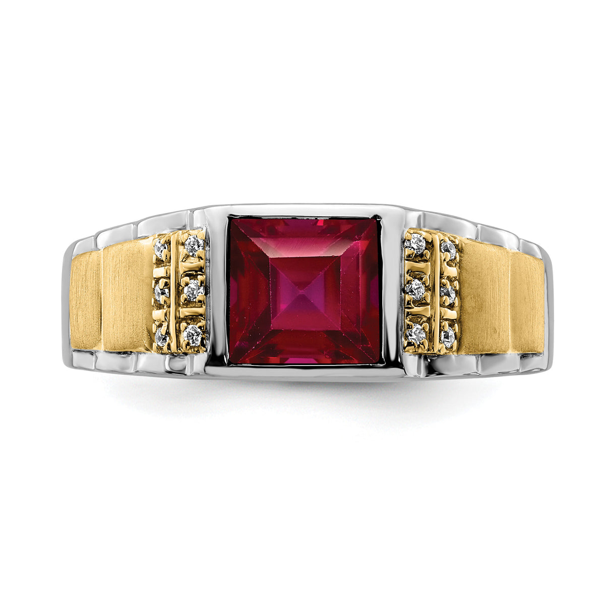 14k Two-tone Created Ruby and Diamond Mens Ring-RM7307