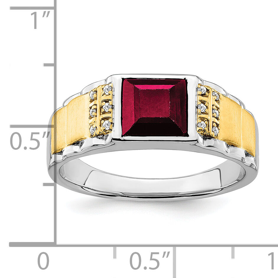 14k Two-tone Created Ruby and Diamond Mens Ring-RM7307