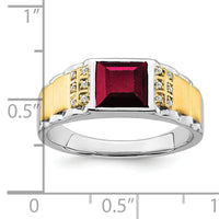 14k Two-tone Created Ruby and Diamond Mens Ring-RM7307