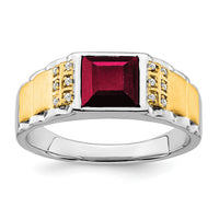 14k Two-tone Created Ruby and Diamond Mens Ring-RM7307