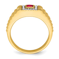 14k Square Ruby and Diamond Mens Ring-RM7309