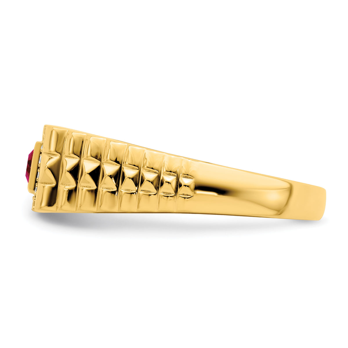 14k Square Ruby and Diamond Mens Ring-RM7309