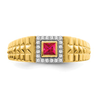 14k Square Ruby and Diamond Mens Ring-RM7309
