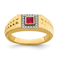 14k Square Ruby and Diamond Mens Ring-RM7309