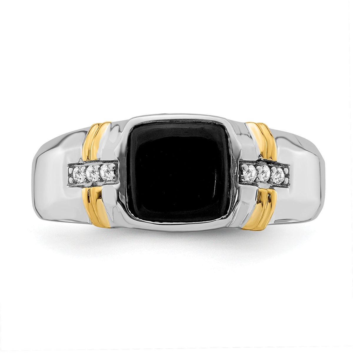 14k Two-tone Onyx and Diamond Mens Ring-RM7314