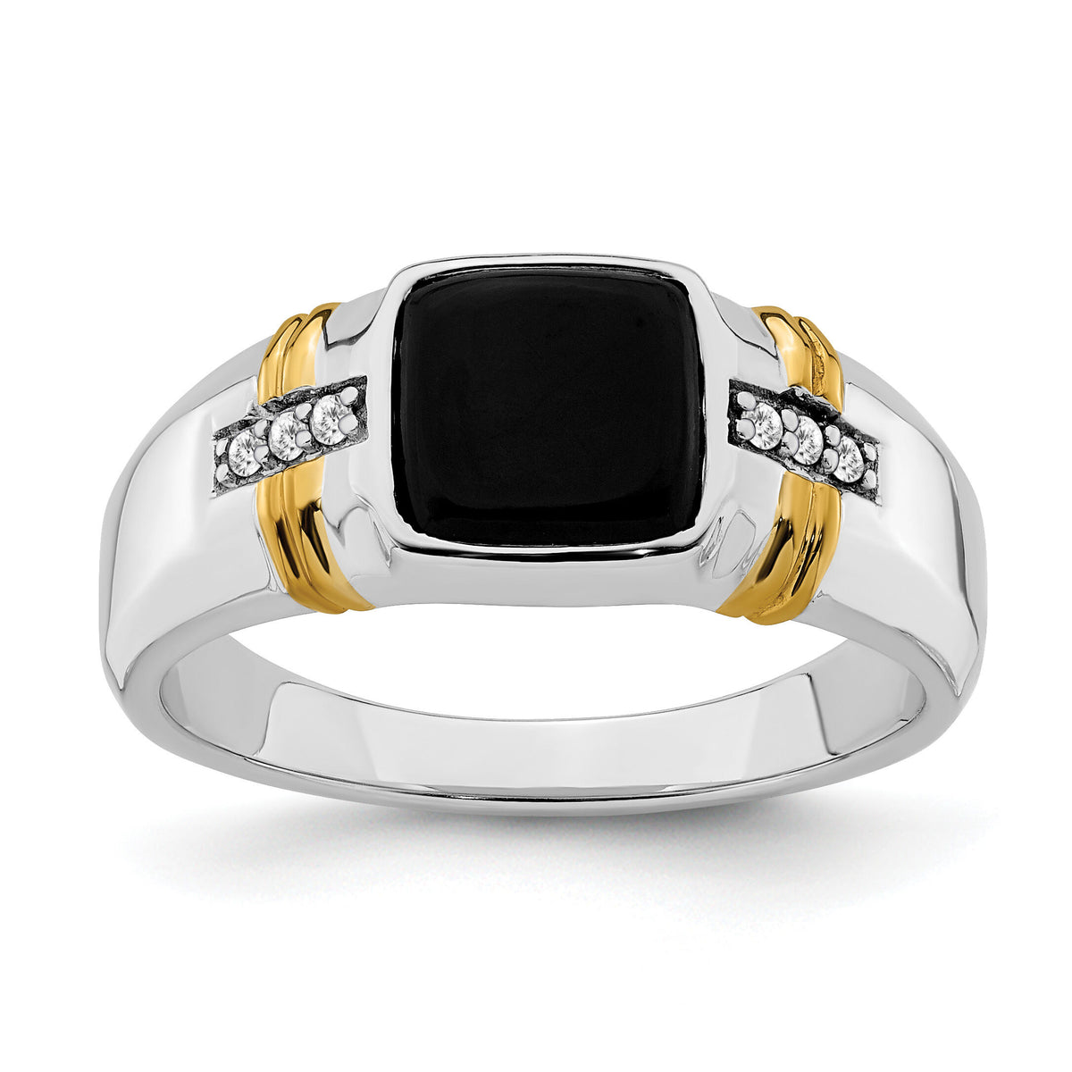 14k Two-tone Onyx and Diamond Mens Ring-RM7314