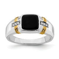 14k Two-tone Onyx and Diamond Mens Ring-RM7314