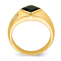 14k Onyx and Diamond Satin Mens Ring-RM7316