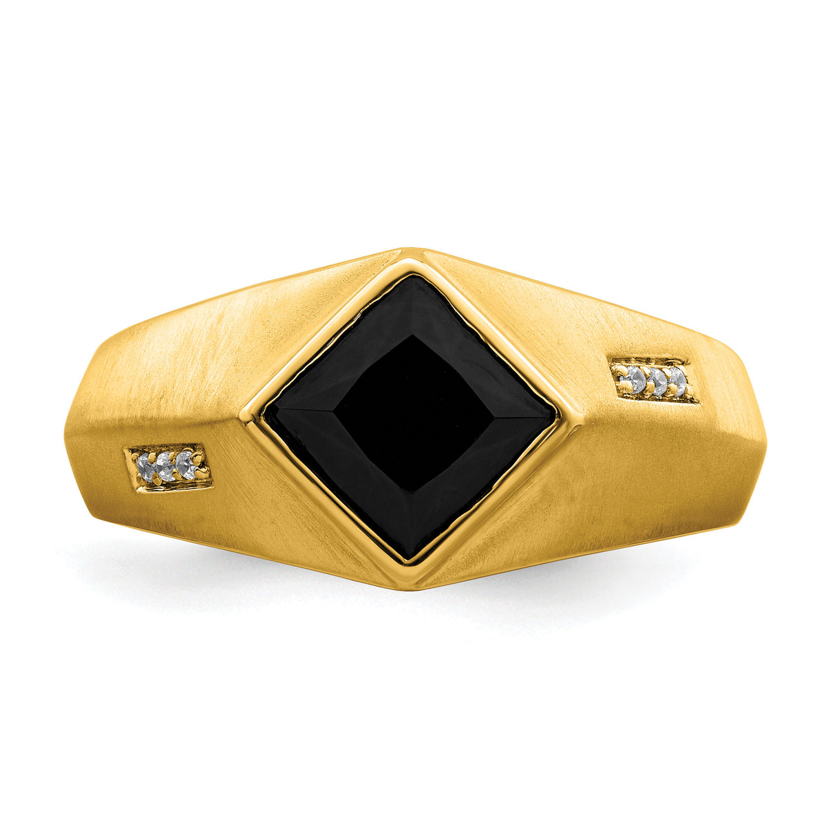 14k Onyx and Diamond Satin Mens Ring-RM7316