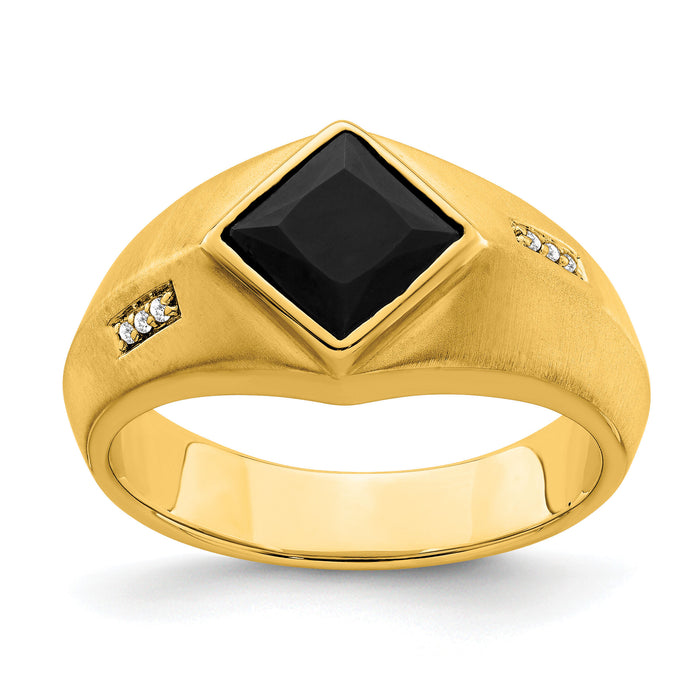 14k Onyx and Diamond Satin Mens Ring-RM7316