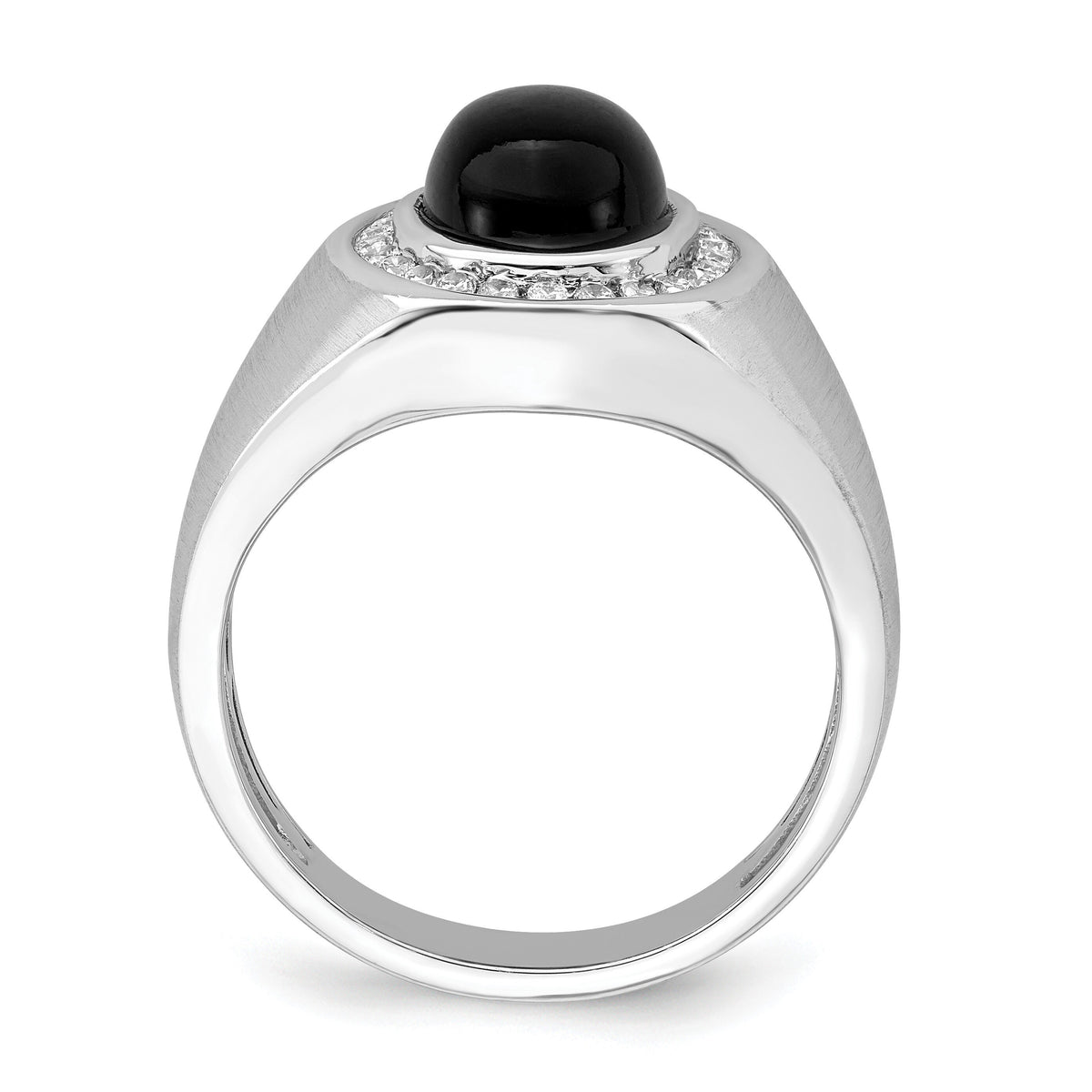 14k White Gold Oval Onyx and Diamond Mens Ring-RM7319