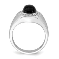14k White Gold Oval Onyx and Diamond Mens Ring-RM7319