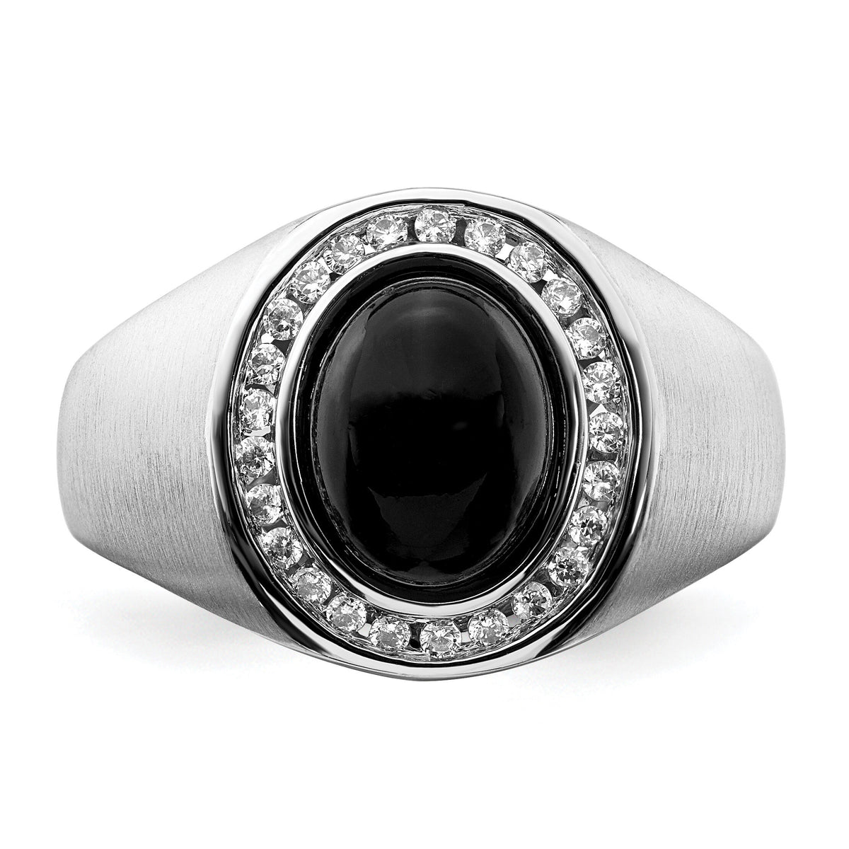 14k White Gold Oval Onyx and Diamond Mens Ring-RM7319