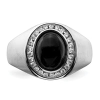 14k White Gold Oval Onyx and Diamond Mens Ring-RM7319