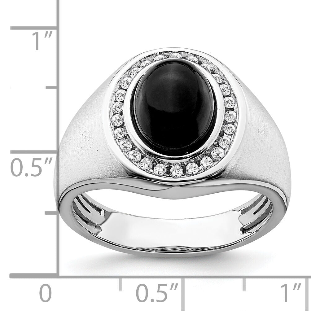14k White Gold Oval Onyx and Diamond Mens Ring-RM7319