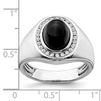 14k White Gold Oval Onyx and Diamond Mens Ring-RM7319