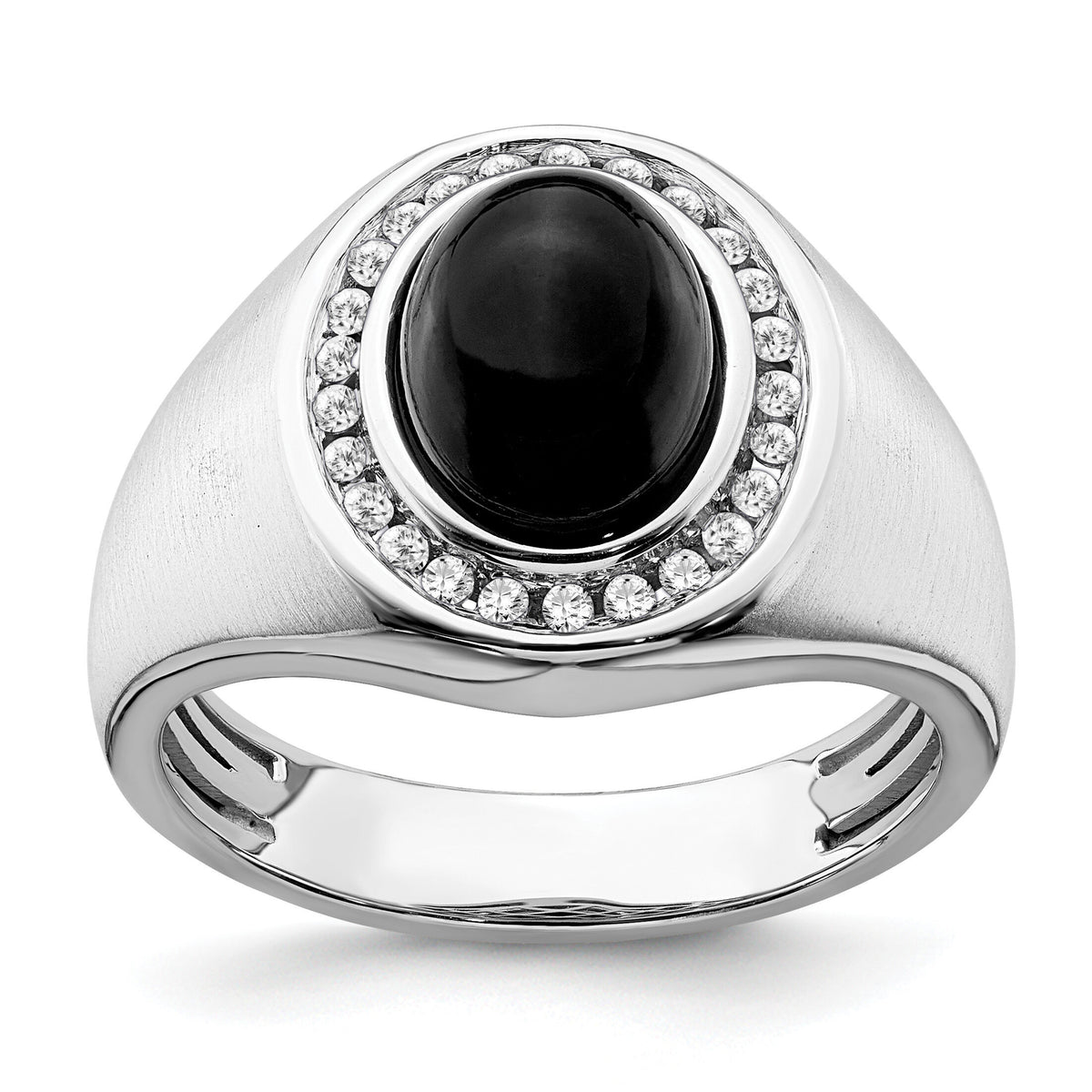 14k White Gold Oval Onyx and Diamond Mens Ring-RM7319