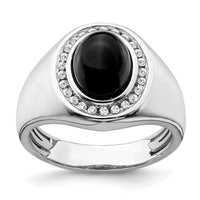14k White Gold Oval Onyx and Diamond Mens Ring-RM7319