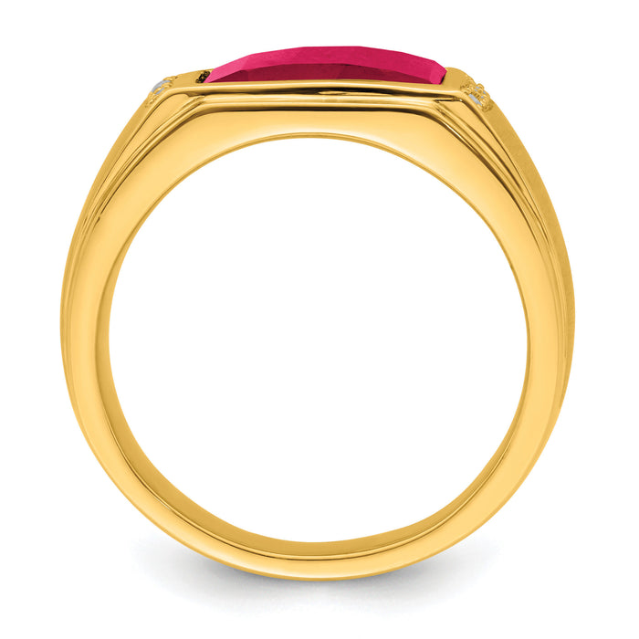 14k Created Ruby and Diamond Mens Ring-RM7359