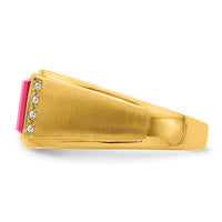 14k Created Ruby and Diamond Mens Ring-RM7359