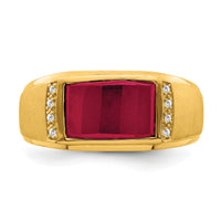 14k Created Ruby and Diamond Mens Ring-RM7359