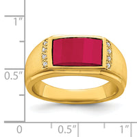 14k Created Ruby and Diamond Mens Ring-RM7359