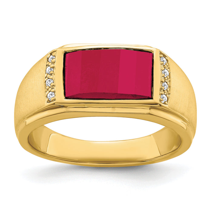 14k Created Ruby and Diamond Mens Ring-RM7359