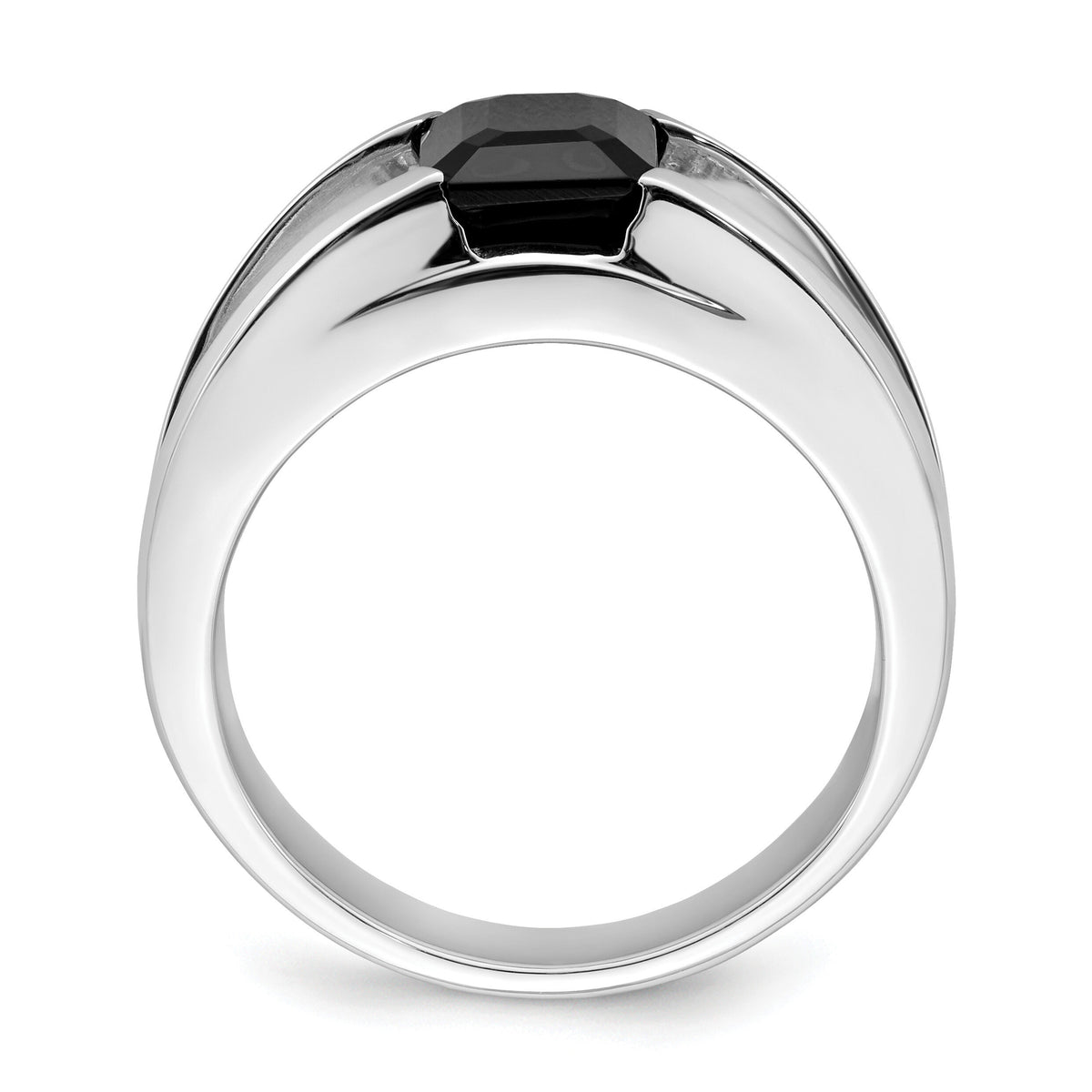 14k White Gold Onyx and Diamond Mens Ring-RM7392