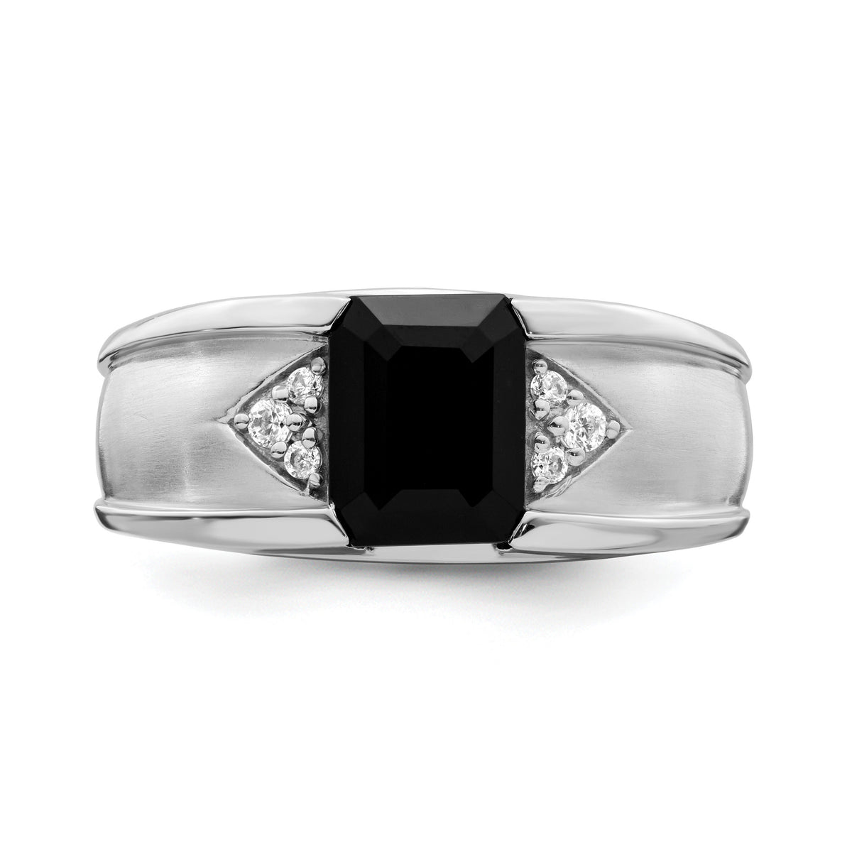14k White Gold Onyx and Diamond Mens Ring-RM7392